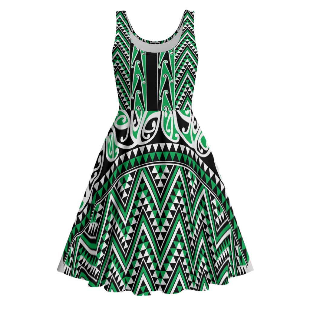 New Zealand Maori Niho Taniwha Midi Dress Kakariki Mangopare and Puhoro Pattern - Polynesian Pride