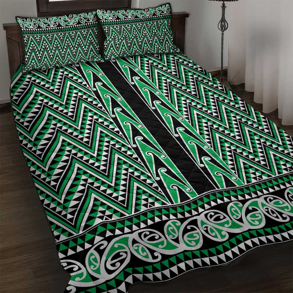 New Zealand Maori Niho Taniwha Quilt Bed Set Kakariki Mangopare and Puhoro Pattern