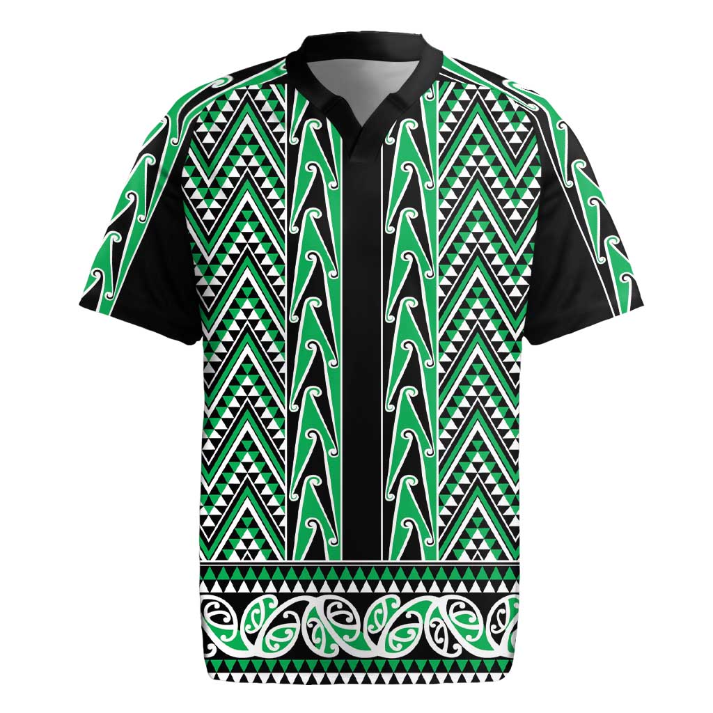 New Zealand Maori Niho Taniwha Rugby Jersey Kakariki Mangopare and Puhoro Pattern LT9 Green - Polynesian Pride