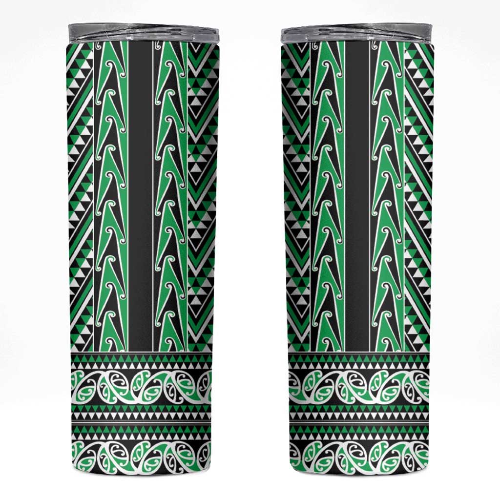 New Zealand Maori Niho Taniwha Skinny Tumbler Kakariki Mangopare and Puhoro Pattern LT9 Green - Polynesian Pride