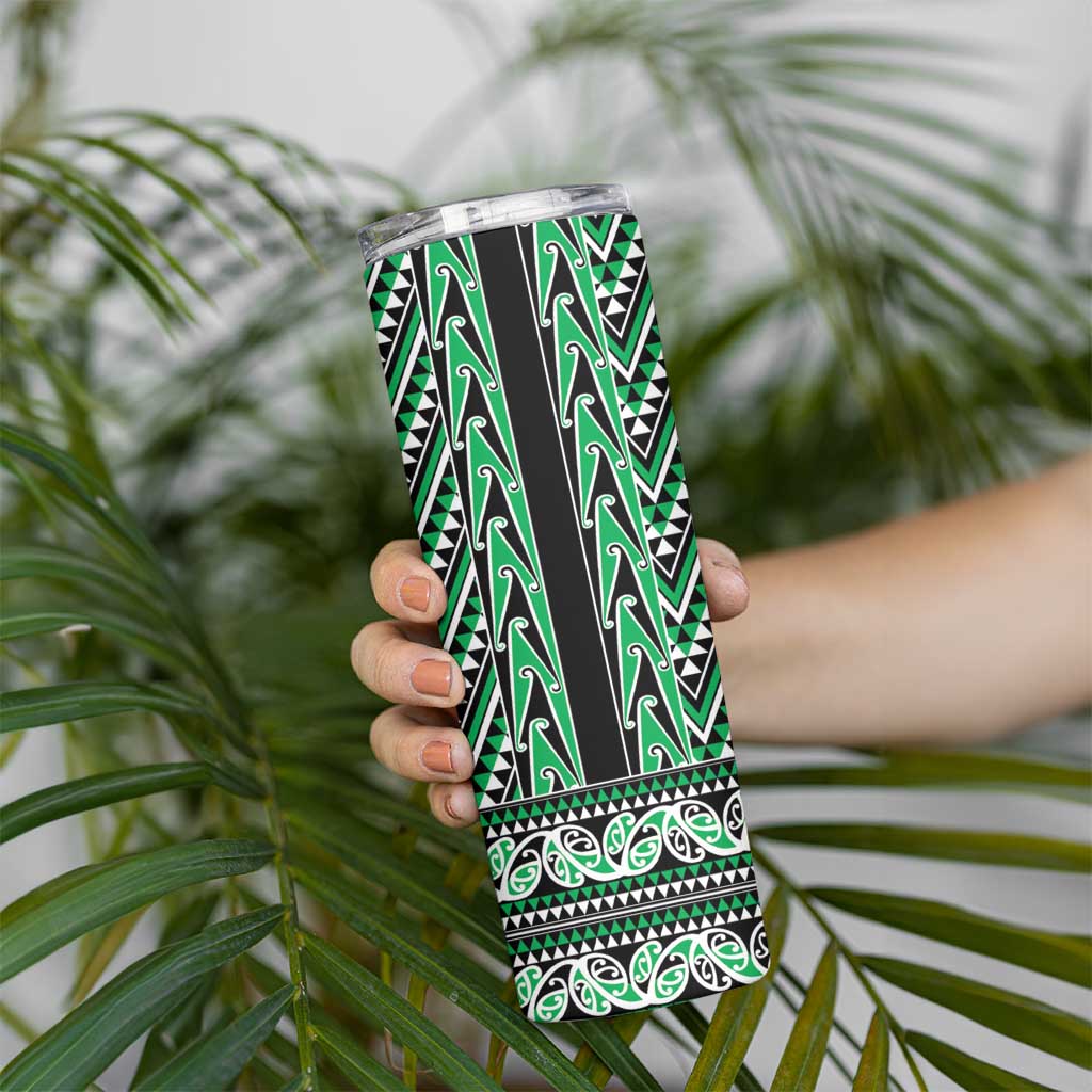 New Zealand Maori Niho Taniwha Skinny Tumbler Kakariki Mangopare and Puhoro Pattern LT9 - Polynesian Pride