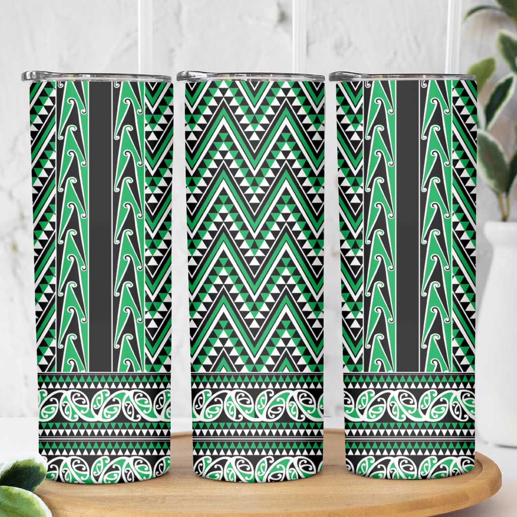 New Zealand Maori Niho Taniwha Skinny Tumbler Kakariki Mangopare and Puhoro Pattern LT9 - Polynesian Pride