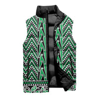 New Zealand Maori Niho Taniwha Sleeveless Puffer Jacket Kakariki Mangopare and Puhoro Pattern - Polynesian Pride