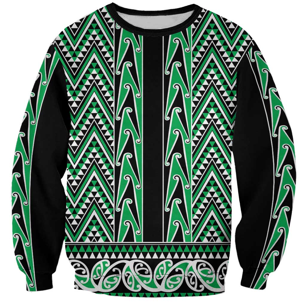 New Zealand Maori Niho Taniwha Sweatshirt Kakariki Mangopare and Puhoro Pattern LT9 Unisex Green - Polynesian Pride