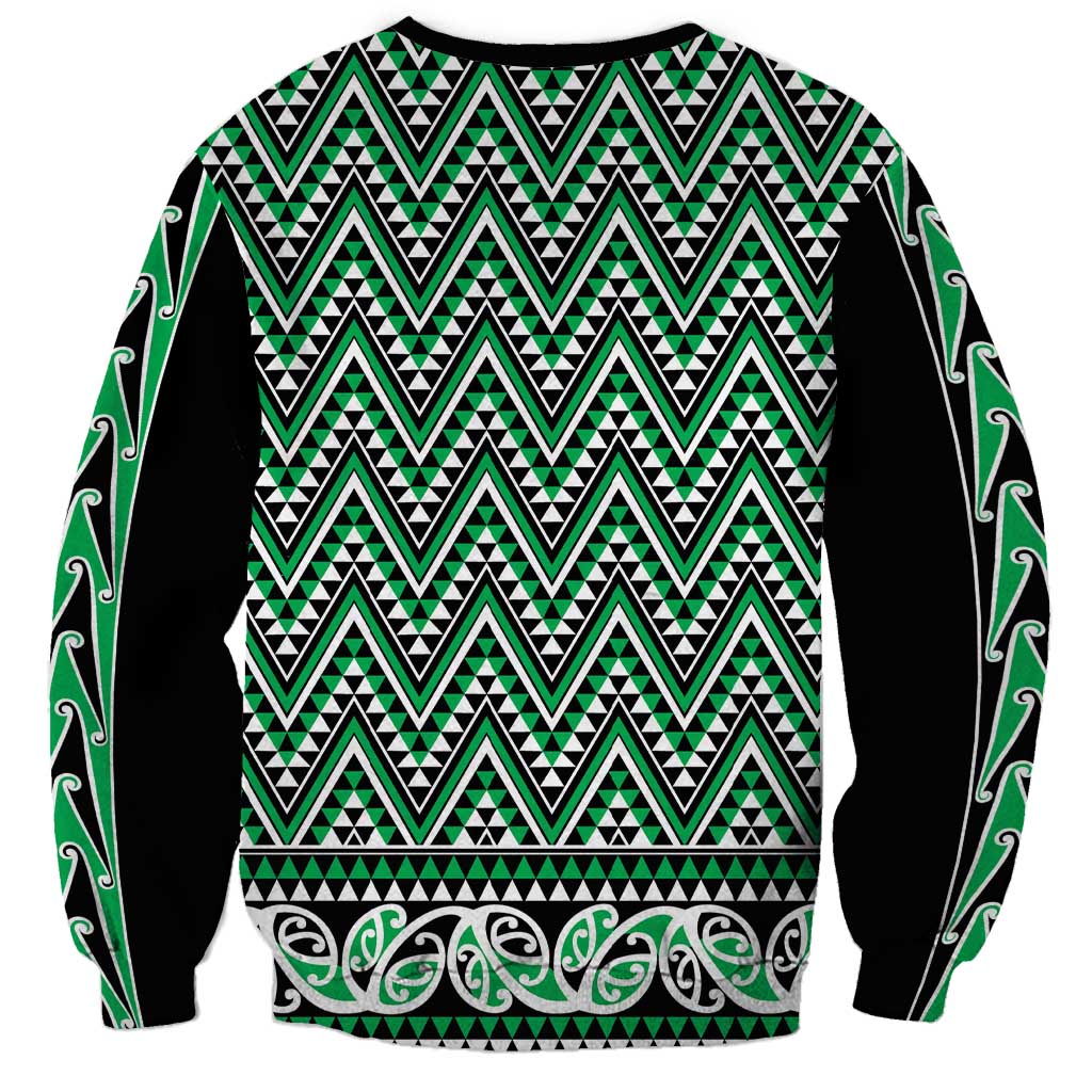 New Zealand Maori Niho Taniwha Sweatshirt Kakariki Mangopare and Puhoro Pattern LT9 - Polynesian Pride
