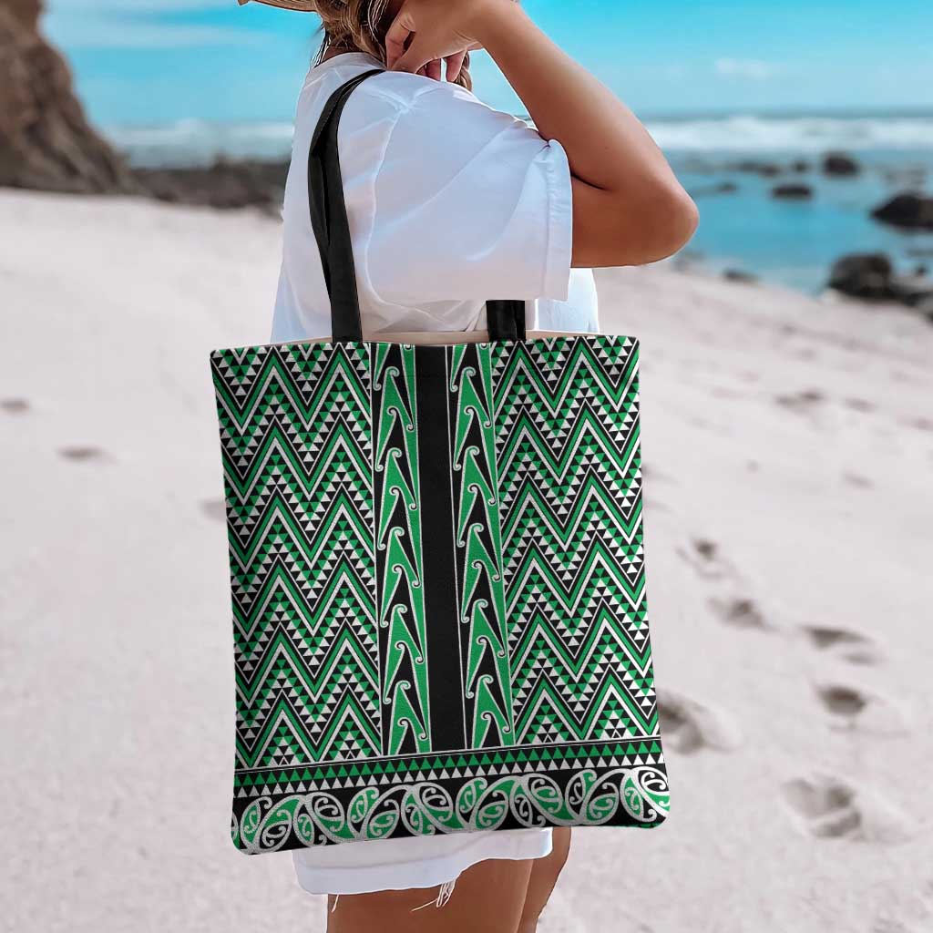New Zealand Maori Niho Taniwha Tote Bag Kakariki Mangopare and Puhoro Pattern - Polynesian Pride