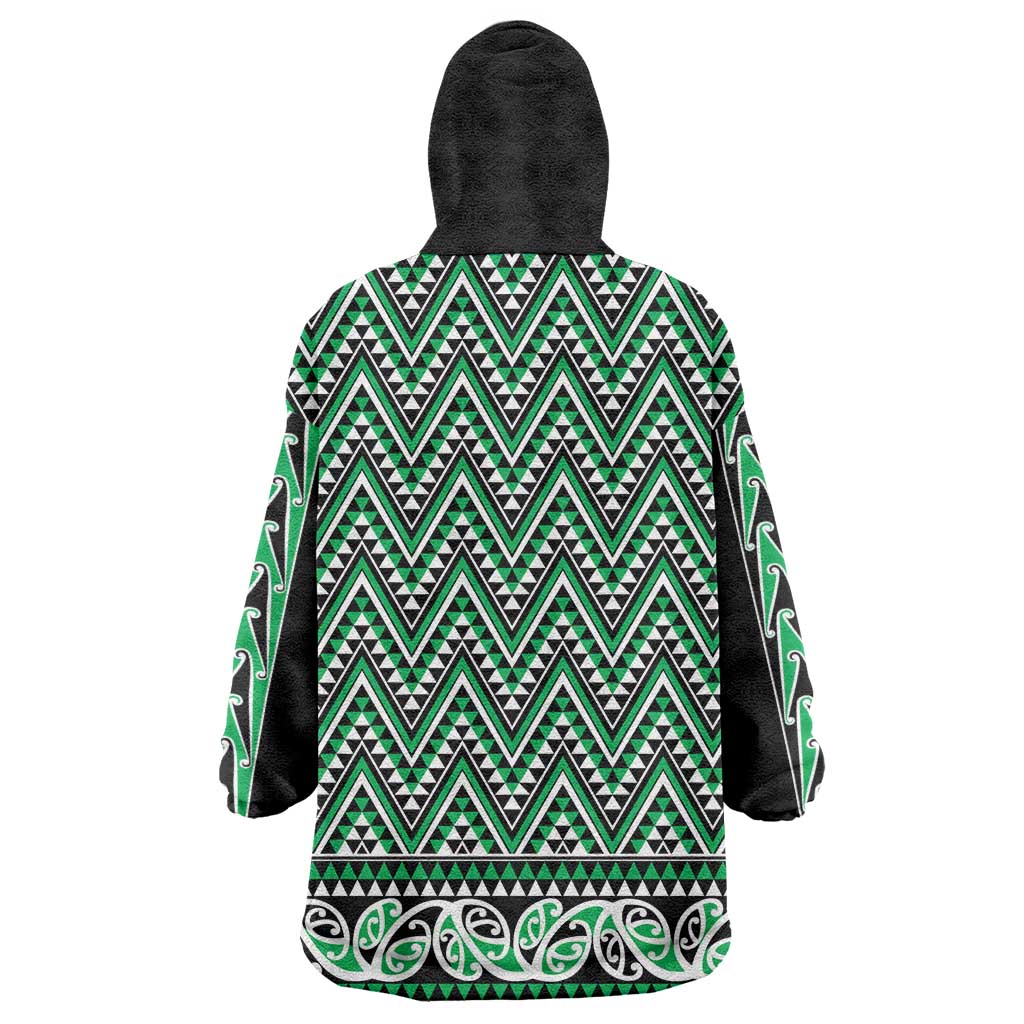 New Zealand Maori Niho Taniwha Wearable Blanket Hoodie Kakariki Mangopare and Puhoro Pattern