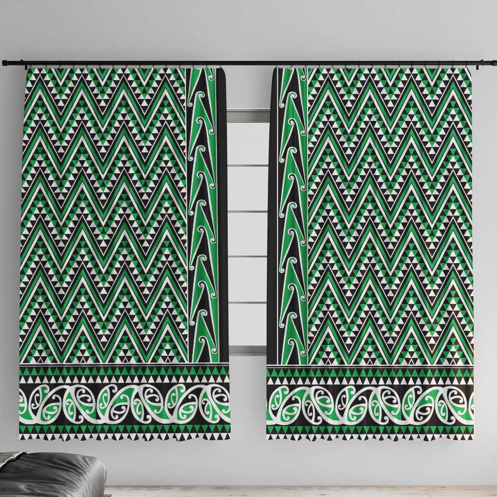 New Zealand Maori Niho Taniwha Window Curtain Kakariki Mangopare and Puhoro Pattern LT9 With Hooks Green - Polynesian Pride