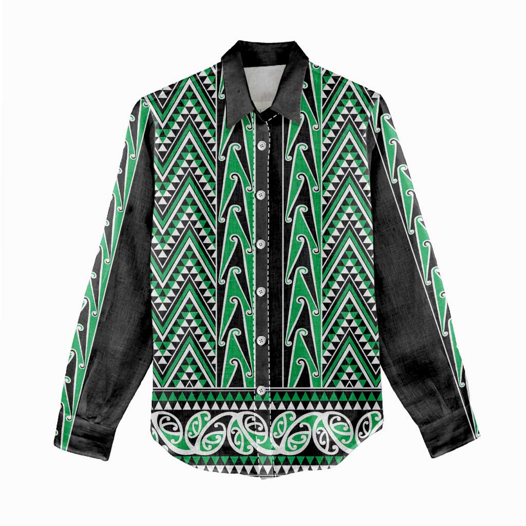 New Zealand Maori Niho Taniwha Women Casual Shirt Kakariki Mangopare and Puhoro Pattern
