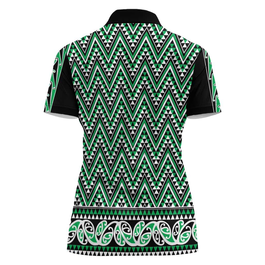 New Zealand Maori Niho Taniwha Women Polo Shirt Kakariki Mangopare and Puhoro Pattern