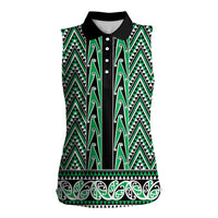 New Zealand Maori Niho Taniwha Women Sleeveless Polo Shirt Kakariki Mangopare and Puhoro Pattern