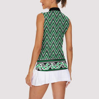 New Zealand Maori Niho Taniwha Women Sleeveless Polo Shirt Kakariki Mangopare and Puhoro Pattern