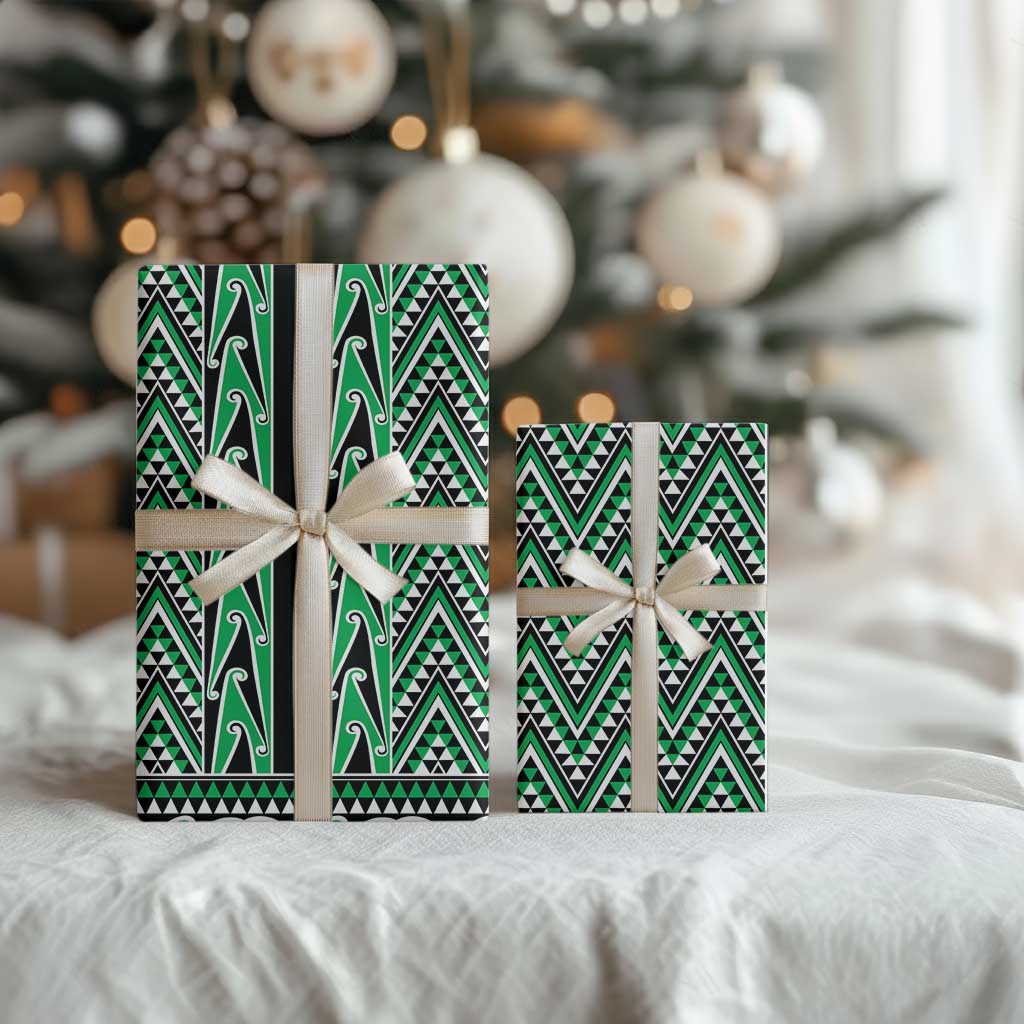 New Zealand Maori Niho Taniwha Wrapping Paper Kakariki Mangopare and Puhoro Pattern - Polynesian Pride
