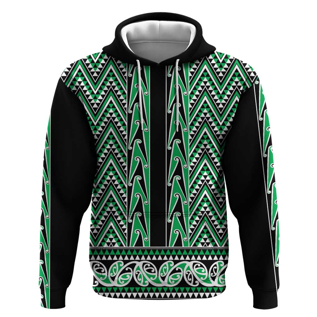 New Zealand Maori Niho Taniwha Zip Hoodie Kakariki Mangopare and Puhoro Pattern
