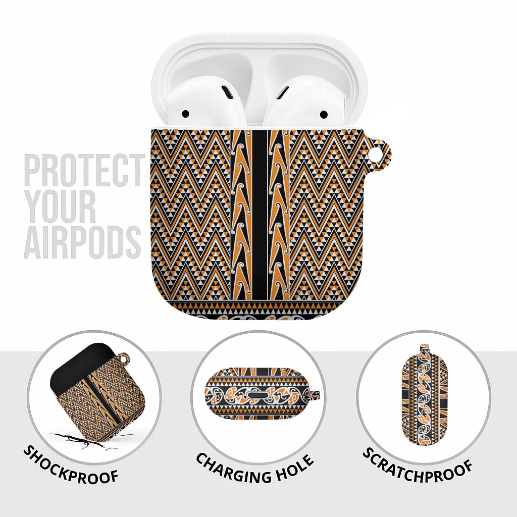 New Zealand Maori Niho Taniwha AirPods Case Karaka Mangopare and Puhoro Pattern - Polynesian Pride