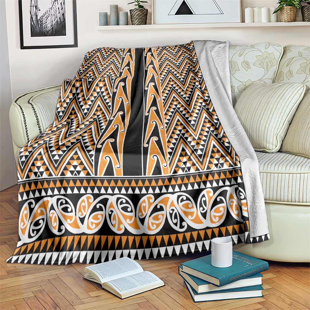 New Zealand Maori Niho Taniwha Blanket Karaka Mangopare and Puhoro Pattern LT9 Gold - Polynesian Pride
