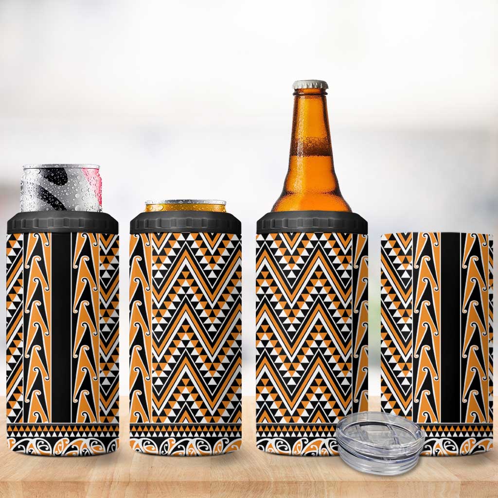 New Zealand Maori Niho Taniwha 4 in 1 Can Cooler Tumbler Karaka Mangopare and Puhoro Pattern LT9 - Polynesian Pride