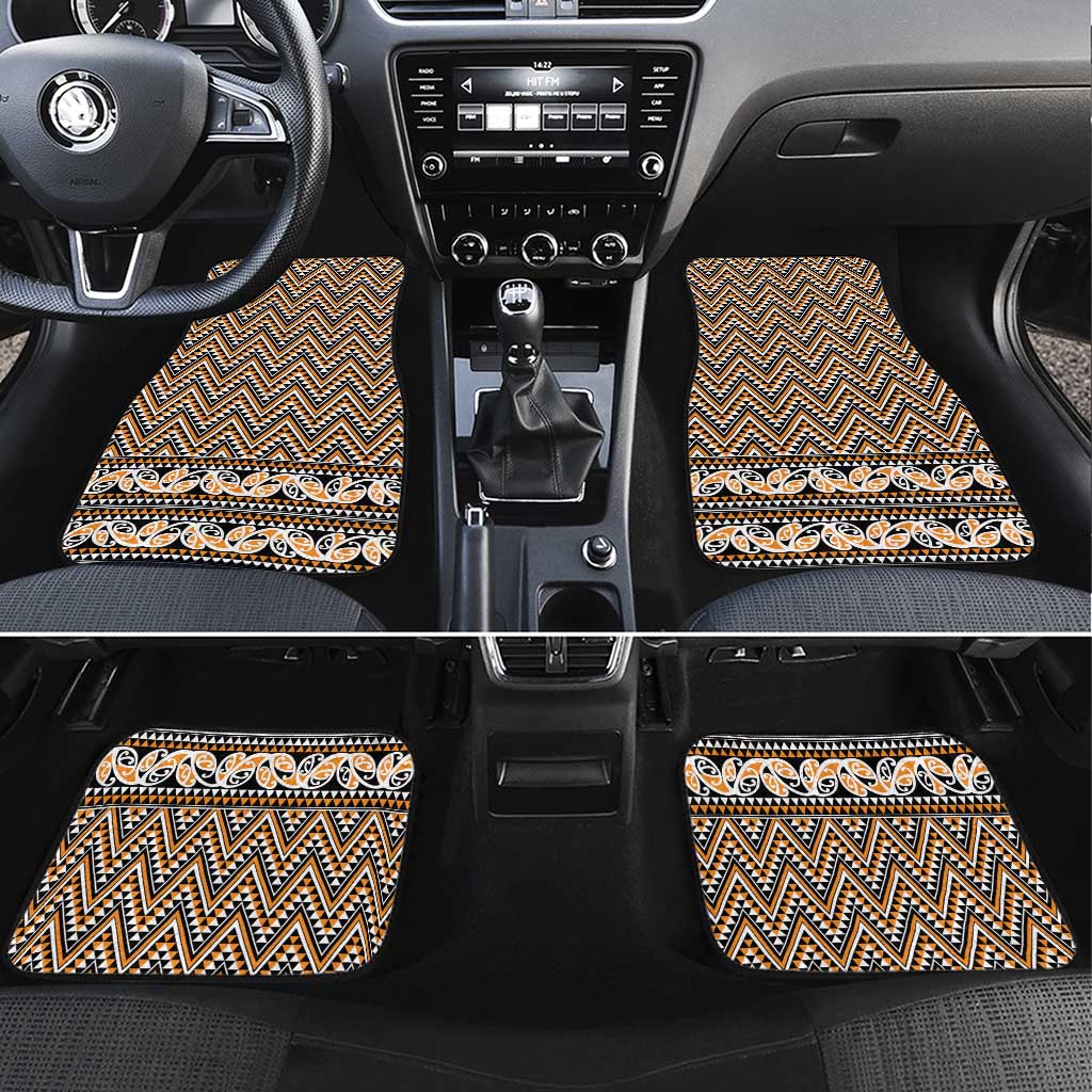 New Zealand Maori Niho Taniwha Car Mats Karaka Mangopare and Puhoro Pattern LT9 Set 4pcs Gold - Polynesian Pride