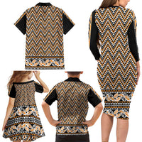 New Zealand Maori Niho Taniwha Family Matching Long Sleeve Bodycon Dress and Hawaiian Shirt Karaka Mangopare and Puhoro Pattern