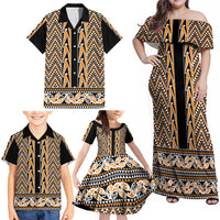 New Zealand Maori Niho Taniwha Family Matching Off Shoulder Maxi Dress and Hawaiian Shirt Karaka Mangopare and Puhoro Pattern