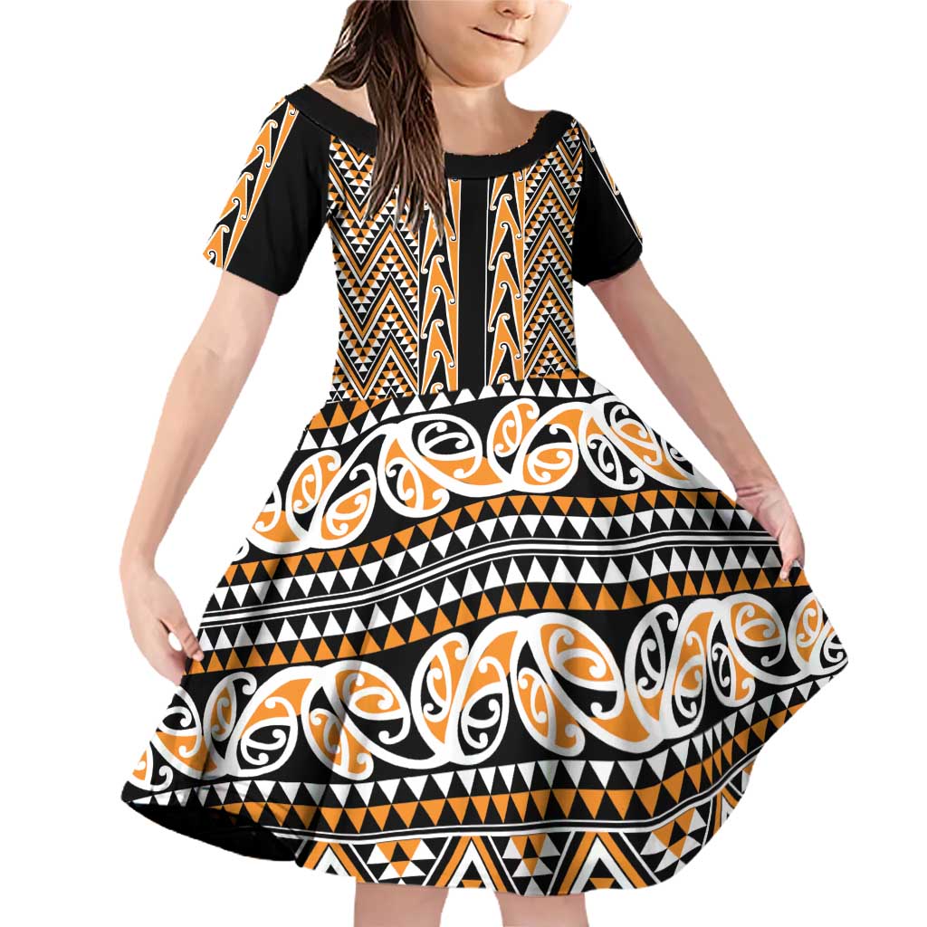 New Zealand Maori Niho Taniwha Family Matching Off Shoulder Short Dress and Hawaiian Shirt Karaka Mangopare and Puhoro Pattern
