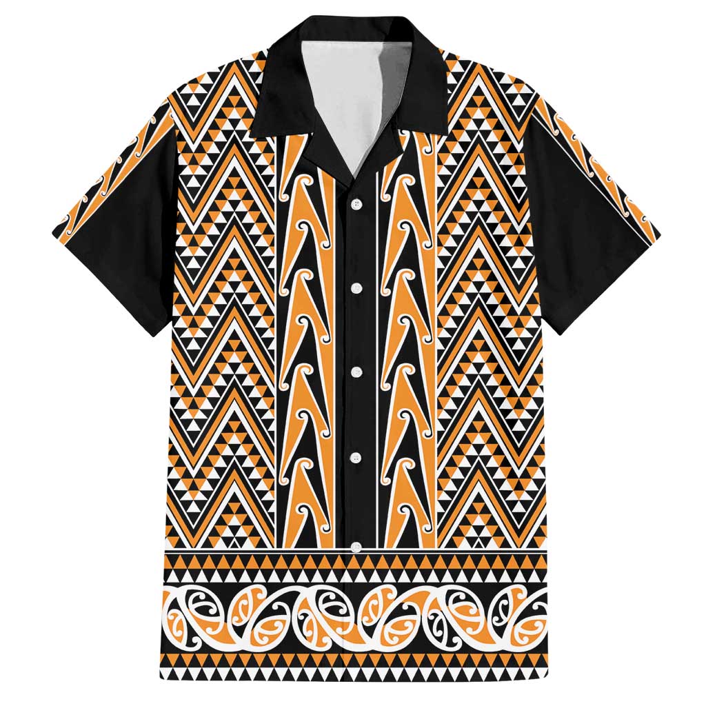 New Zealand Maori Niho Taniwha Family Matching Puletasi and Hawaiian Shirt Karaka Mangopare and Puhoro Pattern LT9 Dad's Shirt - Short Sleeve Gold - Polynesian Pride
