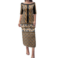 New Zealand Maori Niho Taniwha Family Matching Puletasi and Hawaiian Shirt Karaka Mangopare and Puhoro Pattern LT9 Mom's Dress Gold - Polynesian Pride