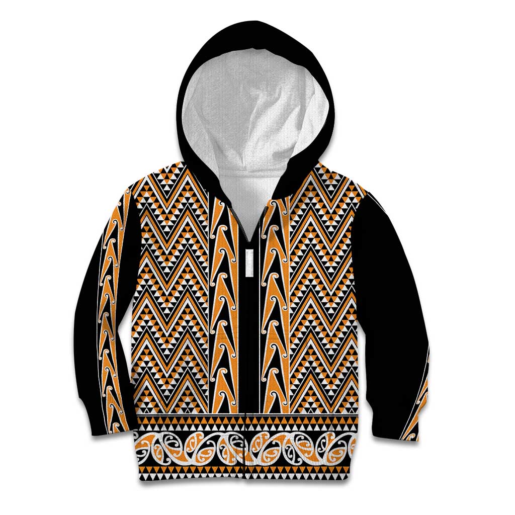 New Zealand Maori Niho Taniwha Kid Hoodie Karaka Mangopare and Puhoro Pattern