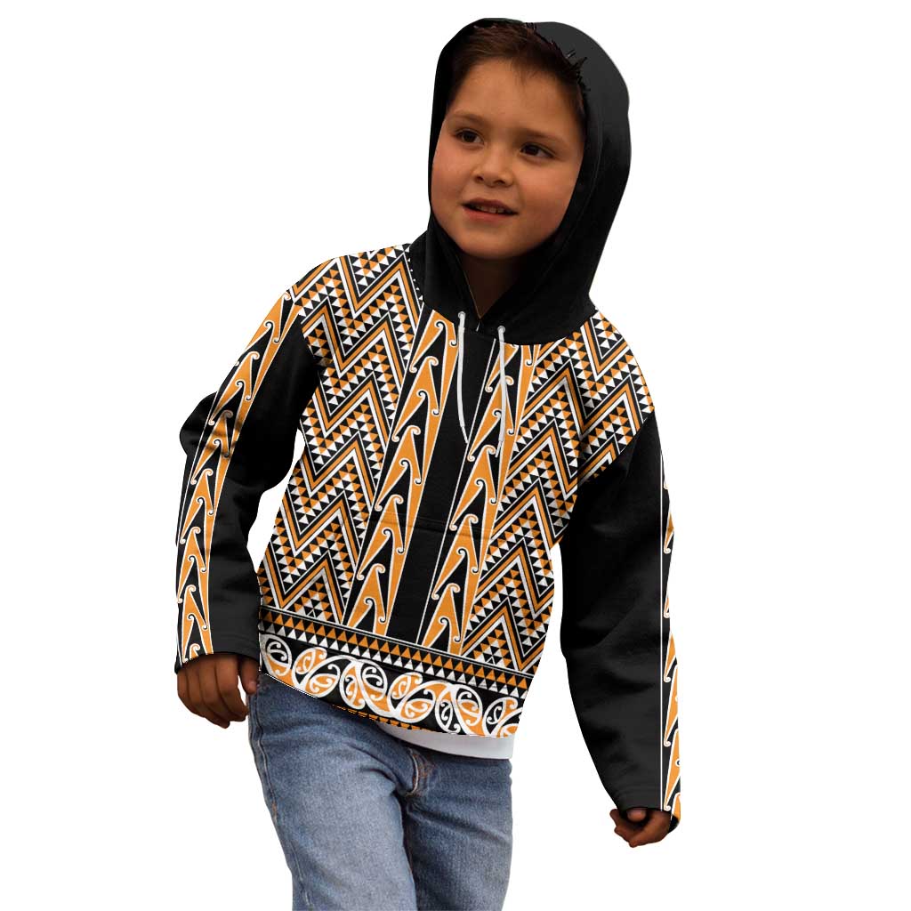 New Zealand Maori Niho Taniwha Kid Hoodie Karaka Mangopare and Puhoro Pattern