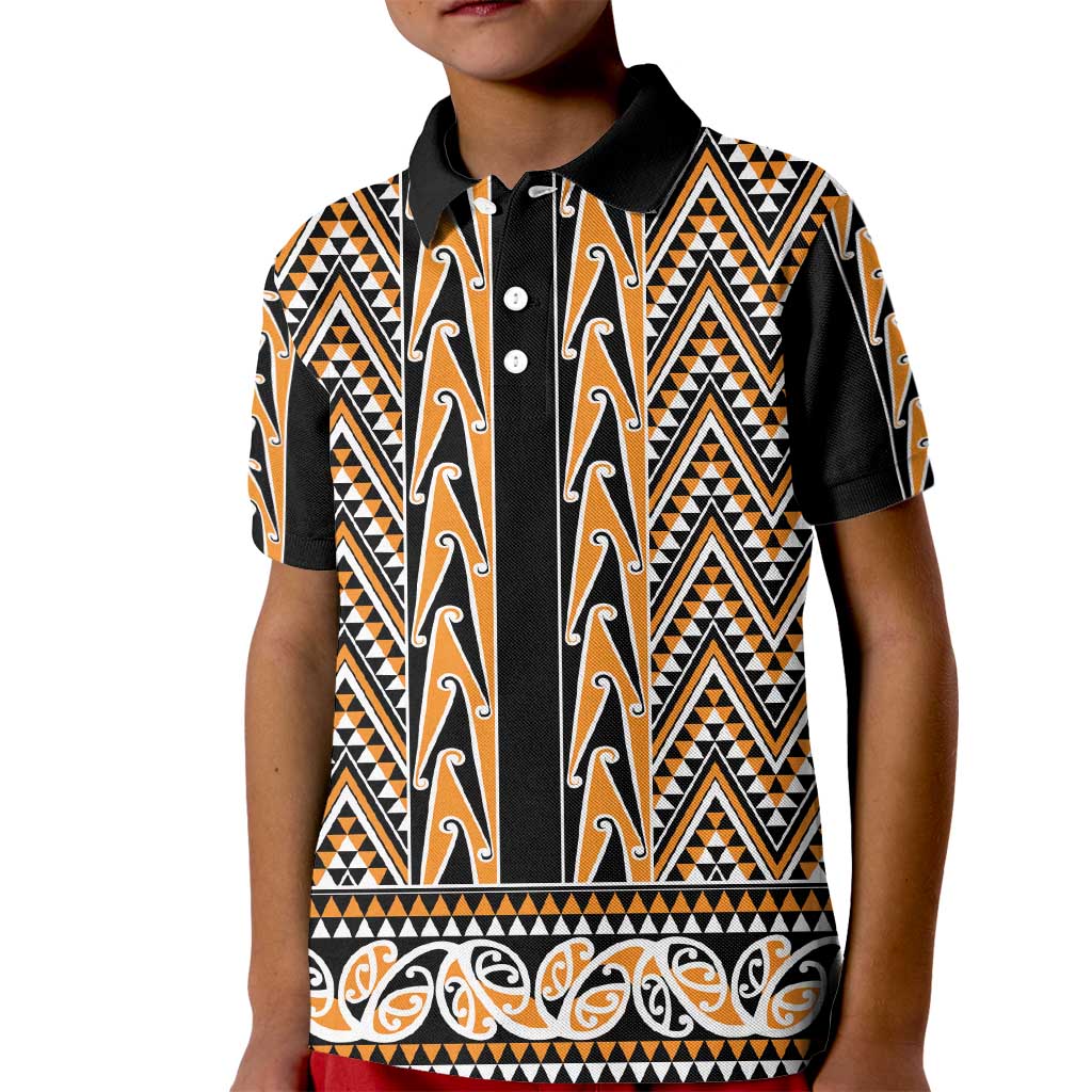 New Zealand Maori Niho Taniwha Kid Polo Shirt Karaka Mangopare and Puhoro Pattern LT9 Kid Gold - Polynesian Pride
