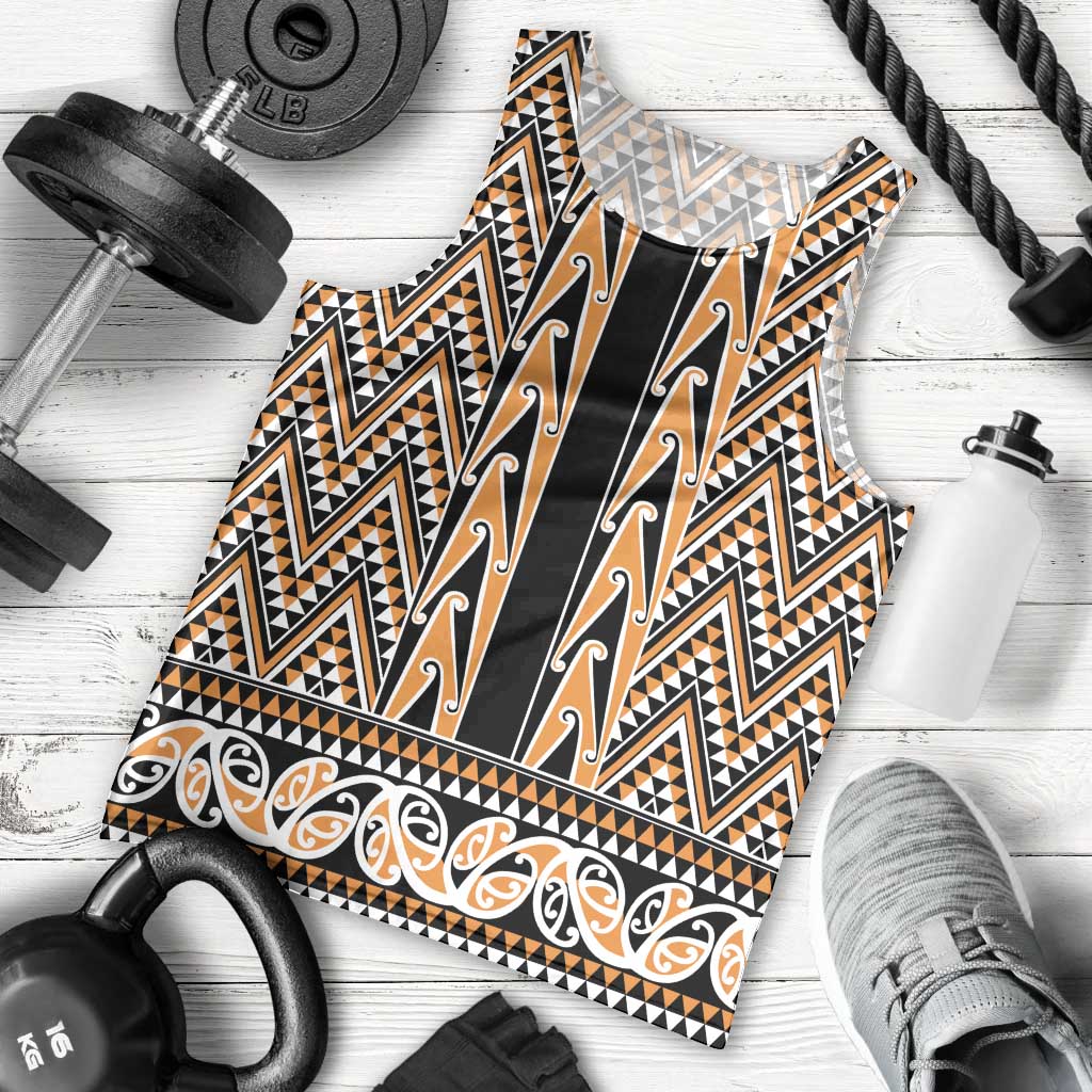 New Zealand Maori Niho Taniwha Men Tank Top Karaka Mangopare and Puhoro Pattern