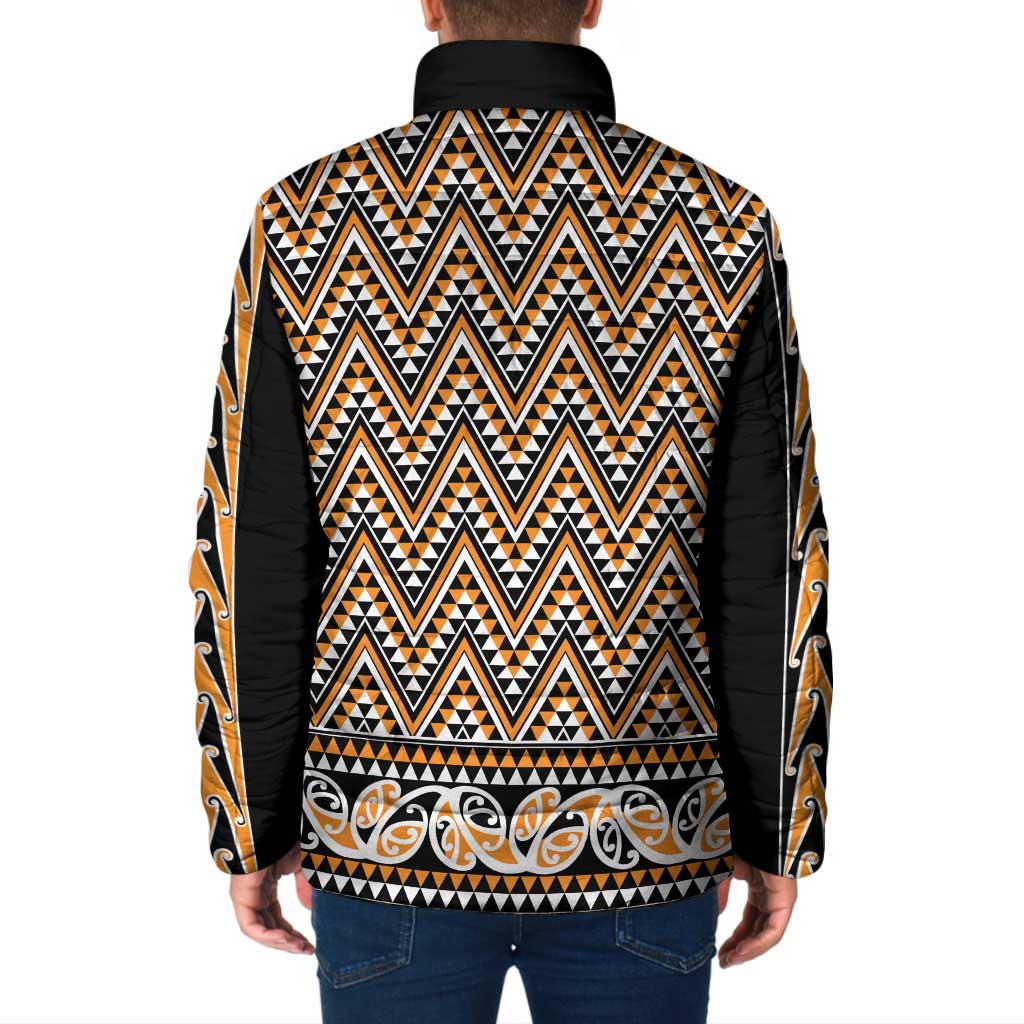 New Zealand Maori Niho Taniwha Padded Jacket Karaka Mangopare and Puhoro Pattern - Polynesian Pride