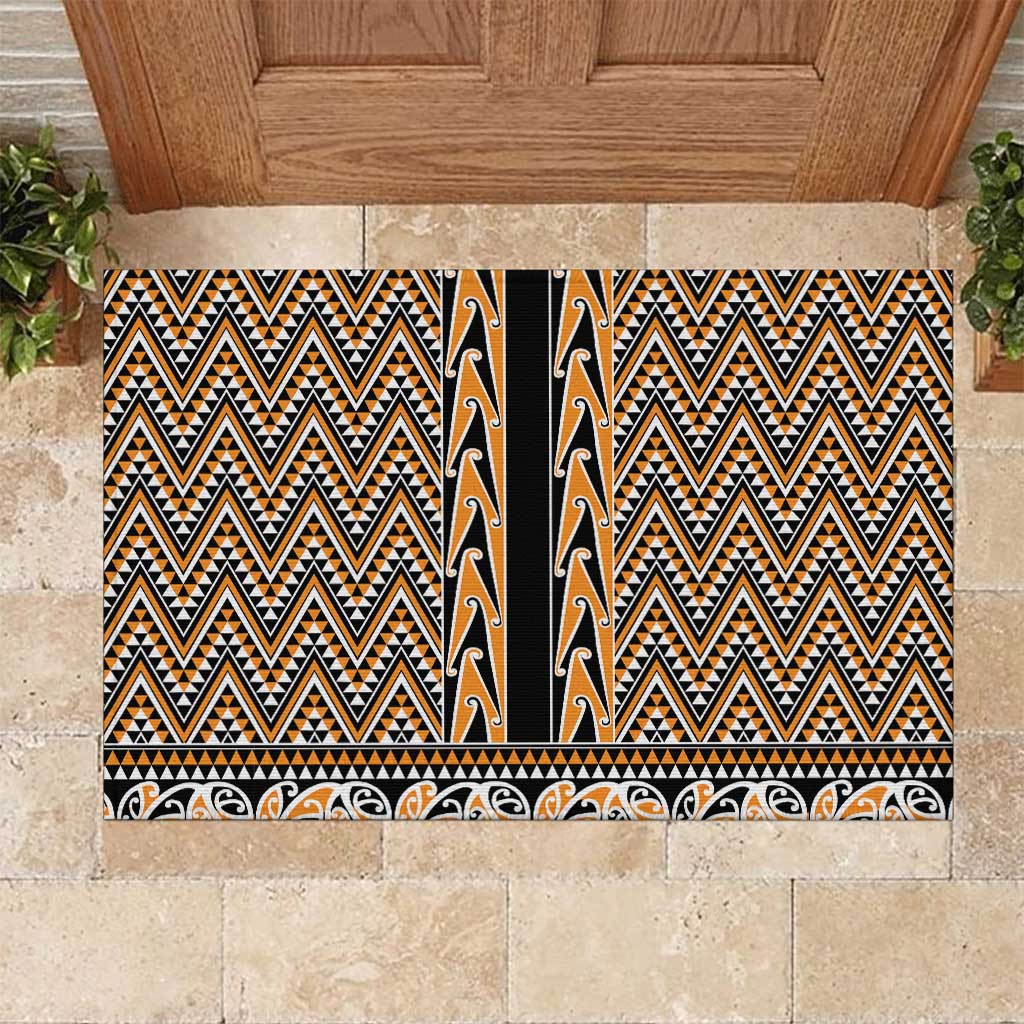 New Zealand Maori Niho Taniwha Rubber Doormat Karaka Mangopare and Puhoro Pattern LT9 Gold - Polynesian Pride