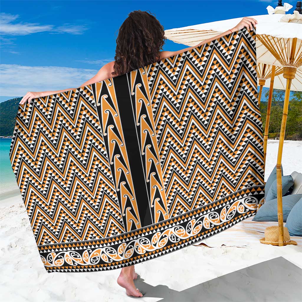 New Zealand Maori Niho Taniwha Sarong Karaka Mangopare and Puhoro Pattern LT9 One Size 44 x 66 inches Gold - Polynesian Pride