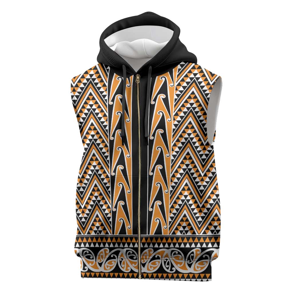 New Zealand Maori Niho Taniwha Sleeveless Zip Hoodie Karaka Mangopare and Puhoro Pattern - Polynesian Pride