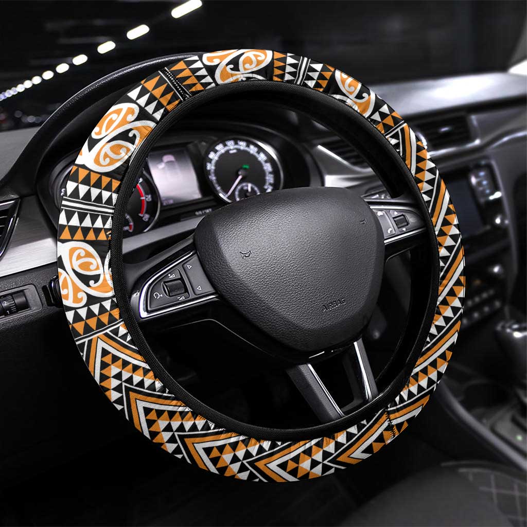 New Zealand Maori Niho Taniwha Steering Wheel Cover Karaka Mangopare and Puhoro Pattern