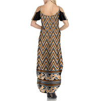 New Zealand Maori Niho Taniwha Summer Maxi Dress Karaka Mangopare and Puhoro Pattern