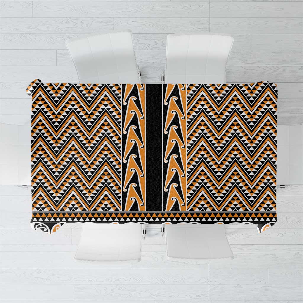 New Zealand Maori Niho Taniwha Tablecloth Karaka Mangopare and Puhoro Pattern LT9 Gold - Polynesian Pride