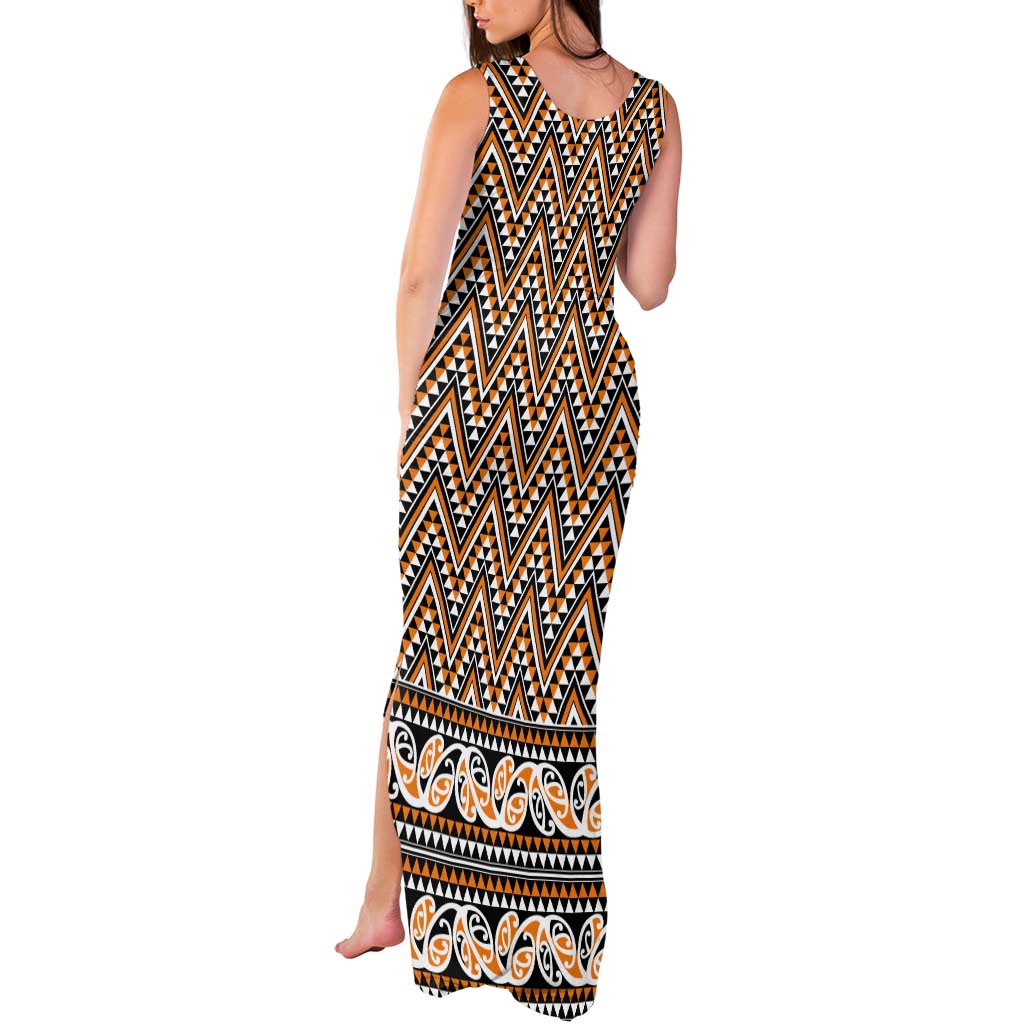 New Zealand Maori Niho Taniwha Tank Maxi Dress Karaka Mangopare and Puhoro Pattern