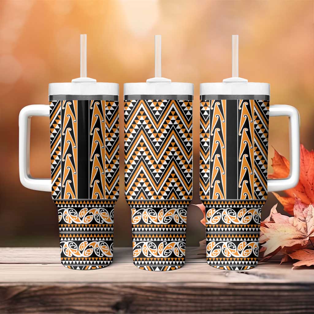 New Zealand Maori Niho Taniwha Tumbler With Handle Karaka Mangopare and Puhoro Pattern