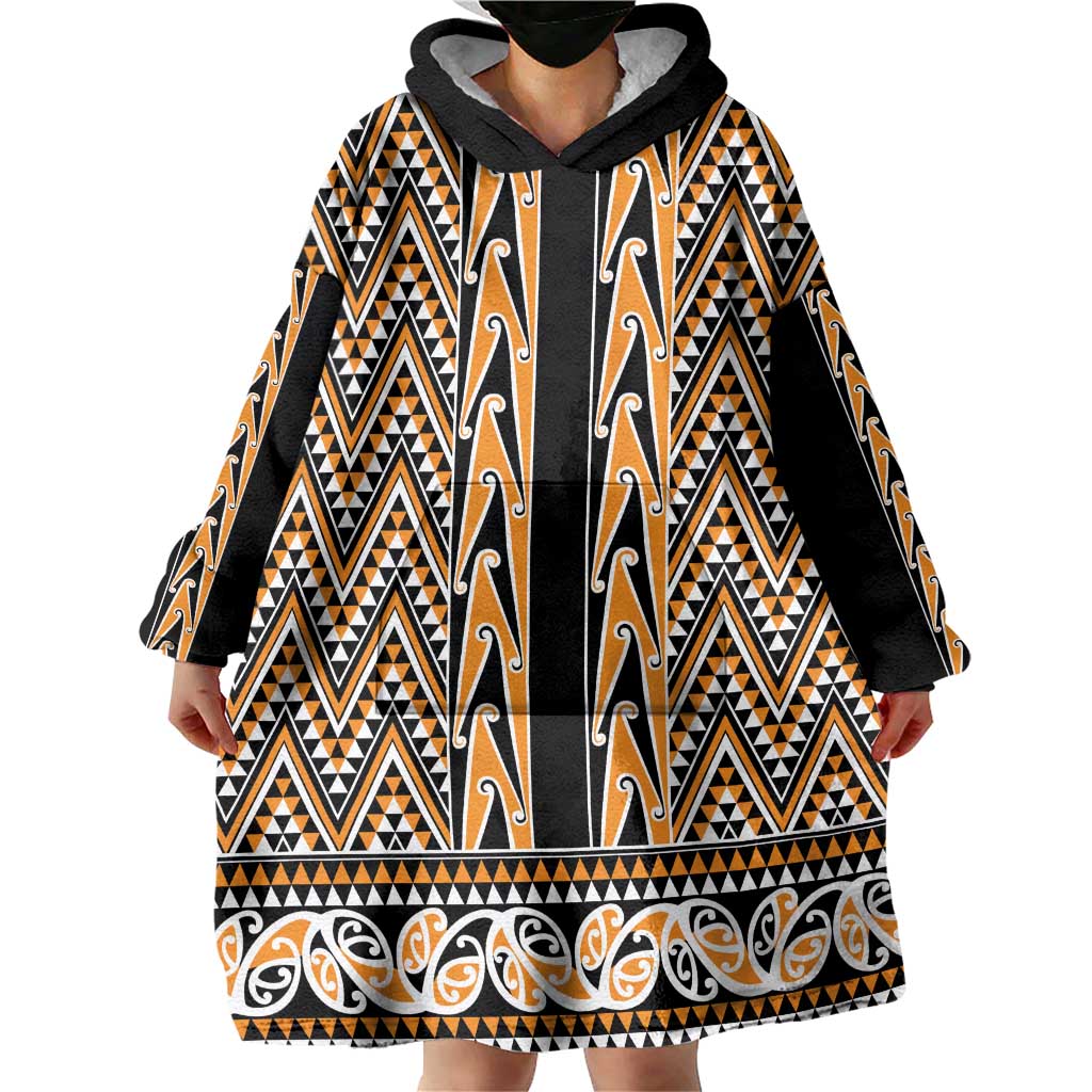 New Zealand Maori Niho Taniwha Wearable Blanket Hoodie Karaka Mangopare and Puhoro Pattern