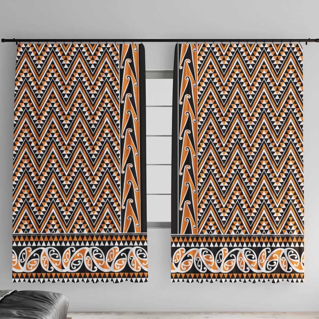 New Zealand Maori Niho Taniwha Window Curtain Karaka Mangopare and Puhoro Pattern LT9 With Hooks Gold - Polynesian Pride