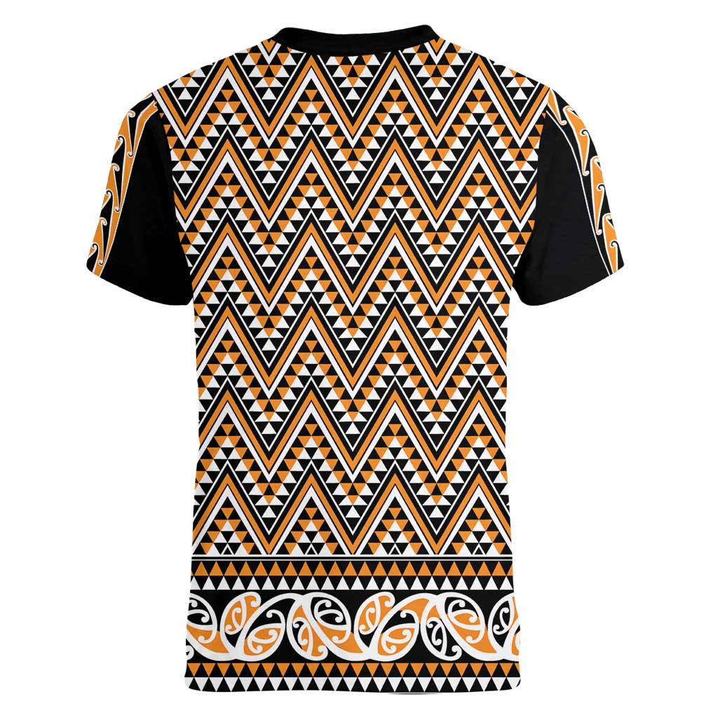 New Zealand Maori Niho Taniwha Women V-Neck T-Shirt Karaka Mangopare and Puhoro Pattern LT9 - Polynesian Pride