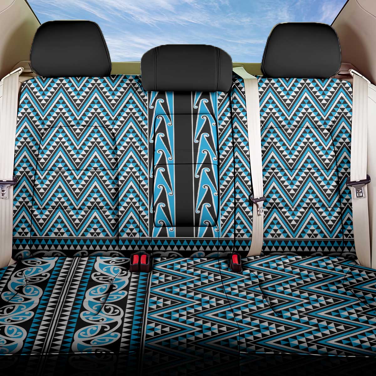 New Zealand Maori Niho Taniwha Back Car Seat Cover Kikorangi Mangopare and Puhoro Pattern