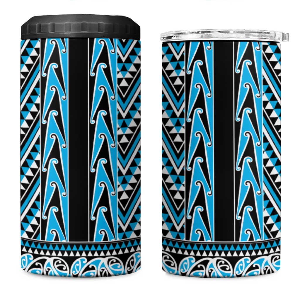 New Zealand Maori Niho Taniwha 4 in 1 Can Cooler Tumbler Kikorangi Mangopare and Puhoro Pattern LT9 One Size: 16 oz Blue - Polynesian Pride