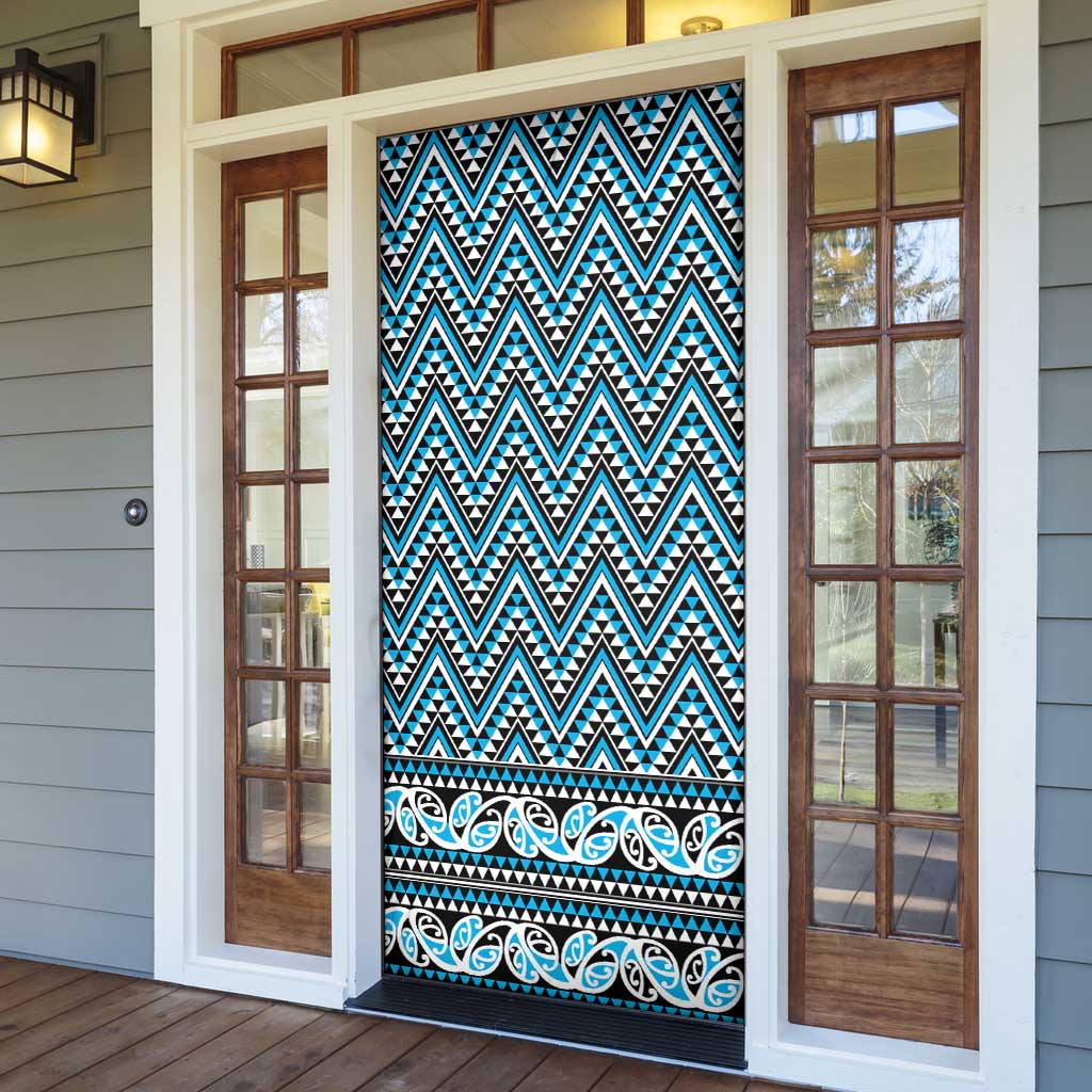 New Zealand Maori Niho Taniwha Door Cover Kikorangi Mangopare and Puhoro Pattern - Polynesian Pride