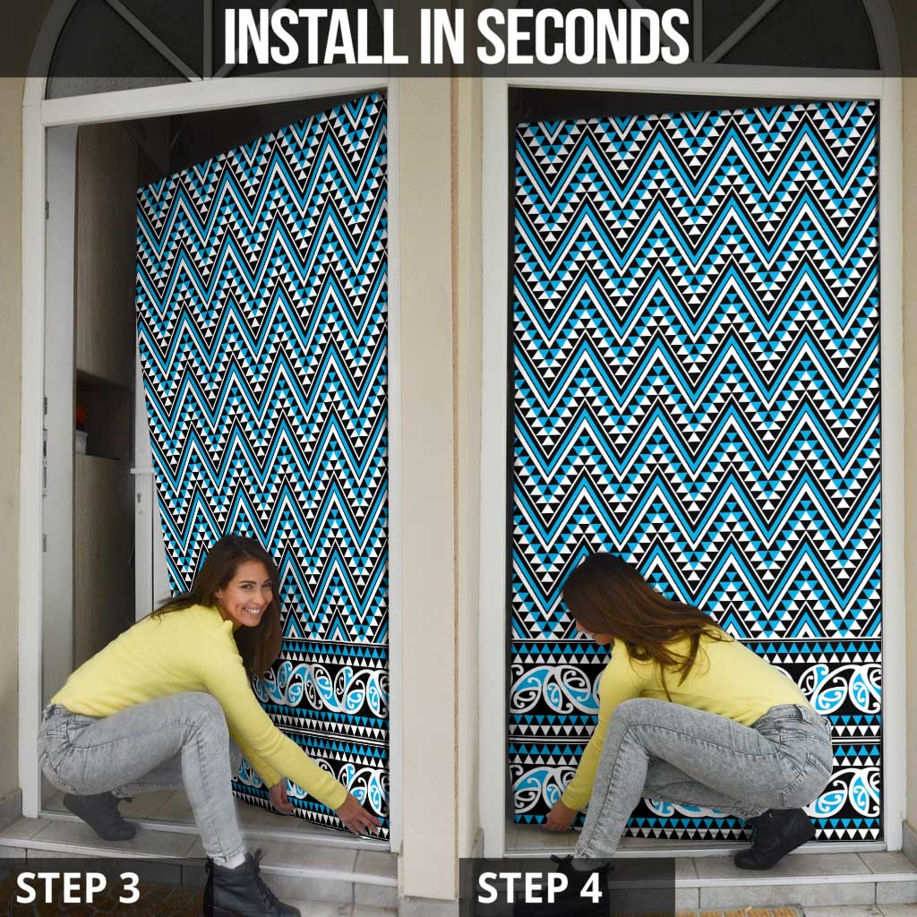 New Zealand Maori Niho Taniwha Door Cover Kikorangi Mangopare and Puhoro Pattern - Polynesian Pride