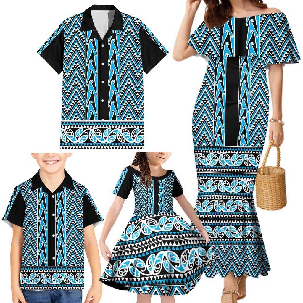 New Zealand Maori Niho Taniwha Family Matching Mermaid Dress and Hawaiian Shirt Kikorangi Mangopare and Puhoro Pattern LT9 - Polynesian Pride