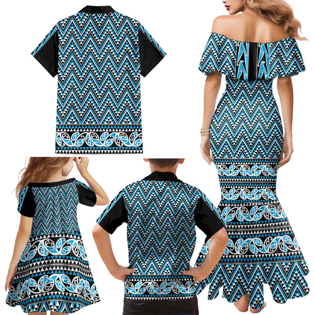 New Zealand Maori Niho Taniwha Family Matching Mermaid Dress and Hawaiian Shirt Kikorangi Mangopare and Puhoro Pattern LT9 - Polynesian Pride