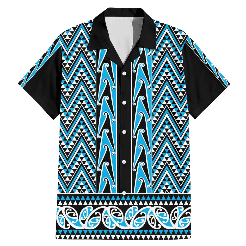 New Zealand Maori Niho Taniwha Family Matching Mermaid Dress and Hawaiian Shirt Kikorangi Mangopare and Puhoro Pattern LT9 Dad's Shirt - Short Sleeve Blue - Polynesian Pride